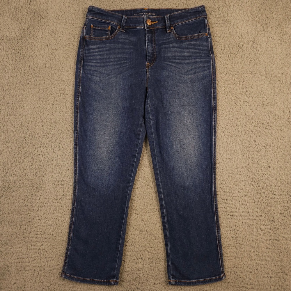 Chicos Jeans Women 00 US 2 Blue The Platinum Crop Stretch Dark Wash Denim Casual